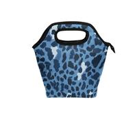 aidingzhi ladies lunch bags for work with Curved handle womens lunch box Waterproof mini cooler bag for Picnic School Leopard Trendy Navy Blue_3