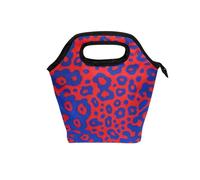 aidingzhi large lunch bag with Curved handle large lunch box for women Waterproof portable cooler for Office School Blue and Red Leopard Print