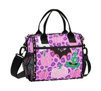 aidingzhi Leopard Print Black-pink Pumpkin Lunch Bag for Kids Minimalist Insulated Lunchbox with Shoulder Strap Teen Gym M