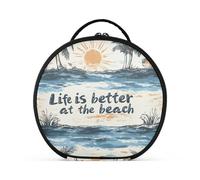 aidingzhi Life Is Better at The Beach Makeup Bag with Compartments & Handle stylish Makeup Bags For Women with adjustable dividers 11 IN