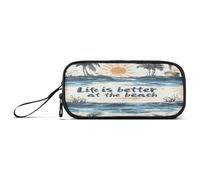 aidingzhi Life Is Better at The Beach Nylon Large Pencil Bag For Boys Large Capacity Pencil Case For College Stationery for School Teacher