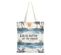aidingzhi Life Is Better at The Beach Tote Canvas Bag reusable Canvas Shopping Bags For Groceries Christmas Retirement Shopping Beach Work 16"x15" school essential