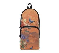 aidingzhi Lily Flower Brown Japanese Style Nylon 3 Compartments Big Pencil Bags Multi-purpose and aesthetic Pencil Cases For College Stationery for Elementary
