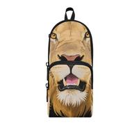 aidingzhi Lion Wild Animal Nylon 3 Compartments Pencil Bags For Kids study&multifunctional Pencil Case For Teen Girls Stationery Organizer for Elementary