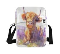 aidingzhi Lovely Brown Scottish Highland Cattle with Lavender messenger bag for women Crossbody Bags For Women Womens Casual Purses Adjustable Strap for Outdoor Daily Casual