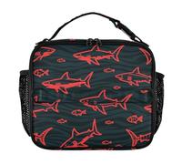 aidingzhi Lunch Bag Lightweight Adult Lunch Boxes for Women Keeps Food Warm Lunch Cooler for School,Work,Outdoor Angry Animal Shark Fish Red Black