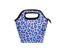 aidingzhi lunch bag lunch totes with Curved handle lunch box insulated Reusable beach cooler bag for Work Travel Blue-pink Leopard Print
