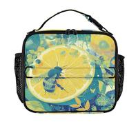 aidingzhi Lunch Box Bag Water Resistant Kids Lunch Box Removable Shoulder Strap Cooler Bag for School/PicnicPop Art Bee Lime Green