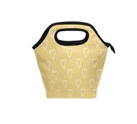 aidingzhi lunch tote with Curved handle lunch box with containers Reusable cooler bags insulated for travel for Beach Camping Abstract Hearts Shape Drawed Bold Lines Yellow