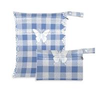 aidingzhi mess-proof bags for swimmers 2 Pack diaper bag essential items with handles for travel, daycare (Lovely Blue Lace Butterfly Plaid)