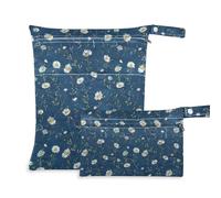aidingzhi mess-proof dirty clothes bag 2 Pack travel essentials for babies with handles for daycare, pool (Denim Blue Little Flowers)