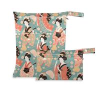 aidingzhi mess-proof small dry bags 2 Pack diaper bag essential items with handles for beach, daycare (Beautiful Green Japanese Goliki)