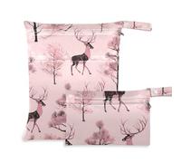 aidingzhi mess-proof wet clothes bag 2 Pack wet bag for swimsuit with handles for gym, beach (Peach Reindeer Jungle)
