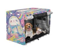 aidingzhi Metal Dog Crate Covers Kennel Covers with Roller Shades 36 Inch - Funny Colorful Sloth