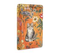 aidingzhi Mighty Manx Cats Orange leather wallets for women slim With ID Window RFID Blocking wallet inserts for credit cards for Men and Women