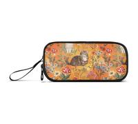 aidingzhi Mighty Manx Cats Orange Nylon Pencil Bag For Teens High Capacity Zipper Pencil Case School Stationery for College Kids