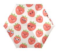 aidingzhi Mini UV Protection automatic umbrella, UPF 50+ windproof sun-proof waterproof umbrellas for rain windproof under the sun, Cartoon Cute Red Strawberry