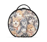 aidingzhi Multi Cartoon Cute Siberian Husky Dogs Makeup Bag Vertical Free-Standing Large Large Make Up Bag with adjustable dividers 11 IN