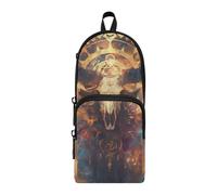 aidingzhi Mysterious Bull Skull Nylon 3 Compartments Pencil Bag For Teens Multi-purpose and aesthetic Pencil Case Stationery for College