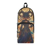 aidingzhi Mysterious Girl with Goat Horns Nylon 3 Compartments Pencil Bag For Teens Large Capacity Pencil Case For Boys Stationery for School supplies