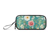 aidingzhi Nature Vivid Color Flowers Teal Nylon Teen Pencil Bag Large Capacity Big Pencil Case With Zipper Stationery Organizer for Preppy School Kids