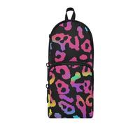 aidingzhi Neon Colorful Leopard Print Nylon 3 Compartments Large Zipper Pencil Bag study&multifunctional Zipper Pencil Case Stationery for Elementary