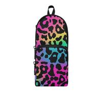 aidingzhi Neon Colorful Leopard Print Nylon 3 Compartments Pen Case Pencil Bag study&multifunctional Pencil Case For High School Stationery Organizer for Office