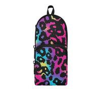 aidingzhi Neon Colorful Leopard Print Nylon 3 Compartments Pencil Bags For Kids Big Capacity Zip Pencil Case School Stationery for Middle School