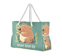 aidingzhi Never Give Up Bear Sandproof Big Tote Bags with side pocketes Zipper Tote Bag for beach&school&work