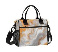 aidingzhi Orange and White Marble Texture Lunch Tote with Bottle Holder Lunch Boxes Women with Shoulder Strap Lady University S