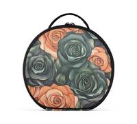 aidingzhi Orange Green Rose Makeup Bag with Compartments & Handle Essentials Cosmetic Travel Bags For Women with adjustable dividers 11 IN