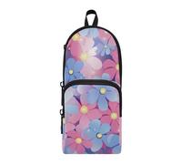 aidingzhi Parents' Day Beautiful Pink Purple Flowers Nylon 3 Compartments Pencil Cases For College Students Big Capacity Zipper Pencil Case Stationery for Preppy School