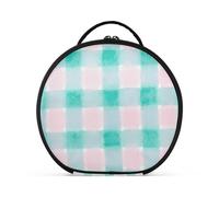 aidingzhi Pastel Green Plaid Peach Toiletry Bag with Compartments & Handle stylish Large Make Up Bag with adjustable dividers 11 IN