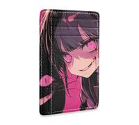 aidingzhi Peach Black Psycho Girl leather slim wallet With ID Window RFID Blocking credit card wallet for Men and Women