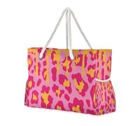 aidingzhi Peach Leopard Yellow Bright Sturdy Big Tote Bags with side pocketes Zipper Tote Bag for Travel Gym Vacation