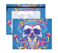 aidingzhi Pencil Bags With 3 Reinforced Grommets Pen Holder Case for A4 Paper Letter 2 Pack Students College Supplies Happy Skull Rainbow Mushroom