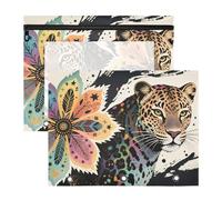 aidingzhi Pencil Box Clear Window Pen Holder Case for A4 Paper Letter 2 Pack Students Back To School Boho Mandala Flowers Leopard Colorful