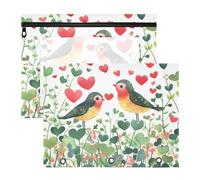 aidingzhi Pencil Case 3-Holes Storage Bag for A4 Paper Letter 2 Pack Students Back To School Valentine Clover Flowers Love Bird