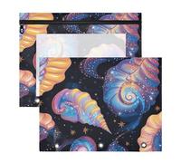 aidingzhi Pencil Case Clear 3 Rings Pocket for A4 Paper Letter 2 Pack Students Art Supplies Storage Sea Shell Fantasy