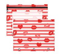aidingzhi Pencil Case Clear Plastic File Folder for A4 Paper Letter 2 Pack Students Art Supplies Storage Red White Striped Heart Lip Love