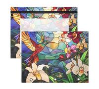 aidingzhi Pencil Case Clear Window Pen Holder Case for 3 Rings Binder 2 Pack Students School Supplies Stained Glass Beautiful Birds Colorful Orchids Flowers