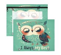 aidingzhi Pencil Cases Portable Plastic File Folder for 3 Rings Binder 2 Pack Students Back To School Do My Green Owl