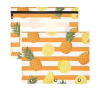 aidingzhi Pencil Cases With 3 Reinforced Grommets 3 Rings Pocket for A4 Paper Letter 2 Pack Students College Supplies Orange White Stripe Summer Fruit