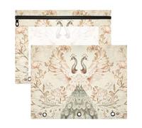aidingzhi pencil pouches Multi-Purpose Storage Bag for A4 Paper Letter 2 Pack Teacher Art Supplies Storage Victorian-style Peacock Flower Pattern Pastel Colors