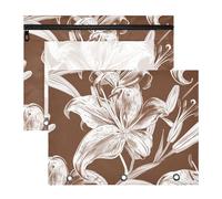 aidingzhi pencil pouches Portable 3 Hole Pocket for A4 Paper Letter 2 Pack Teacher Class Lily Flowers Chocolate Brown
