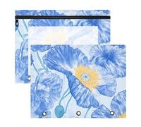 aidingzhi pencil pouches With Smooth Zippers 3 Hole Pocket for A4 Paper Letter 2 Pack Teacher Classroom Supplies Bhutan Blue Poppy Beauty Flowers_4