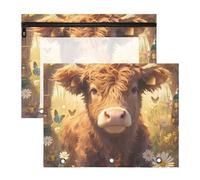 aidingzhi pencil poucheses Multi-Purpose 3 Hole Pocket for A4 Paper Letter 2 Pack Students Back To School Cute Cartoon Scotland Cow