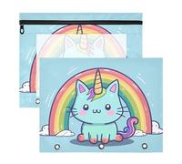 aidingzhi pencil poucheses Sturdy 3 Hole Punch for A4 Paper Letter 2 Pack Students Class Animal Cats unicorns Rainbow