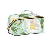 aidingzhi Peony Mint Green Makeup Bag with dividers Lightweight Travel Cosmetic Bag For Women with Compartments & Handle