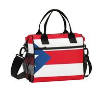 aidingzhi Puerto Rico Flag Puerto Rican National Red Large Lunch Bag with Pocket Upright Lunch Bag with Shoulder Strap Adults Kindergarten M